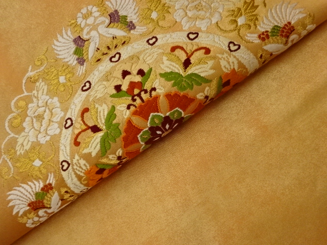  引箔華紋に向かい鳥模様織出し名古屋帯